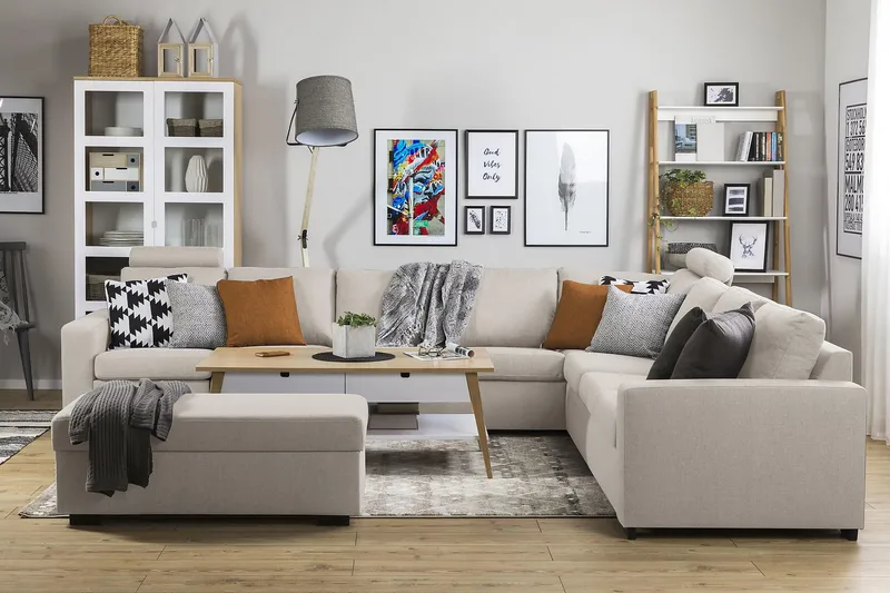 Crazy 7-sits Vändbar L-formad XX-Large Hörnsoffa i Tyg - Beige - Möbler - Vardagsrum - Soffor - Hörnsoffor