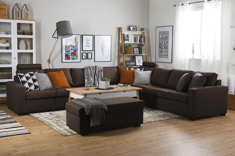 Crazy 7-sits Vändbar L-formad XX-Large Hörnsoffa i Tyg - Brun - Möbler - Vardagsrum - Soffor - Hörnsoffor