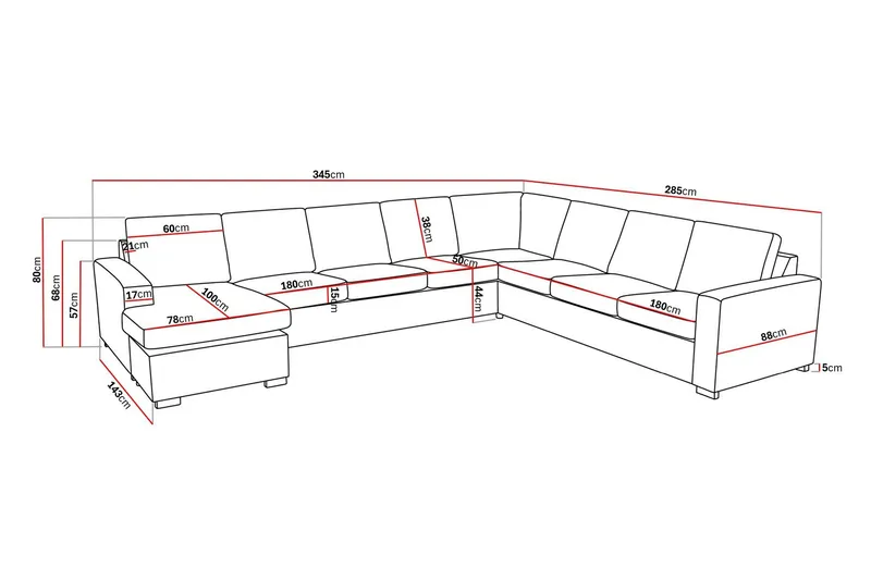 Crazy 7-sits Vändbar U-formad XX-Large Hörnsoffa med divan i Konstläder - Svart - Möbler - Vardagsrum - Soffor - Hörnsoffor