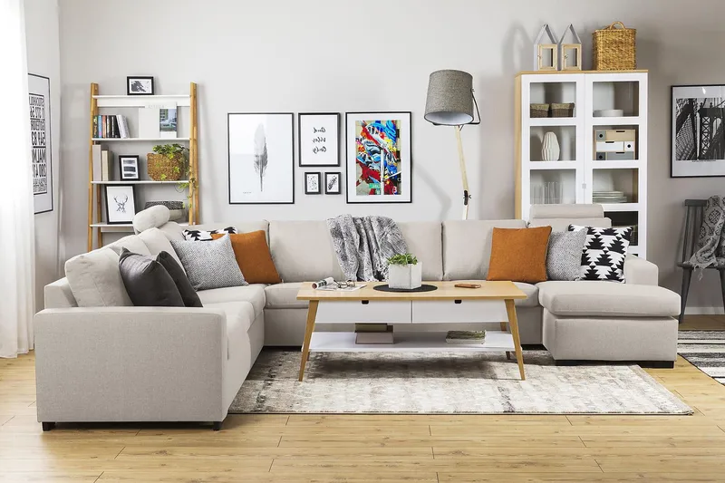 Crazy 7-sits Vändbar U-formad XX-Large Hörnsoffa med divan i Tyg - Beige - Möbler - Vardagsrum - Soffor - Hörnsoffor