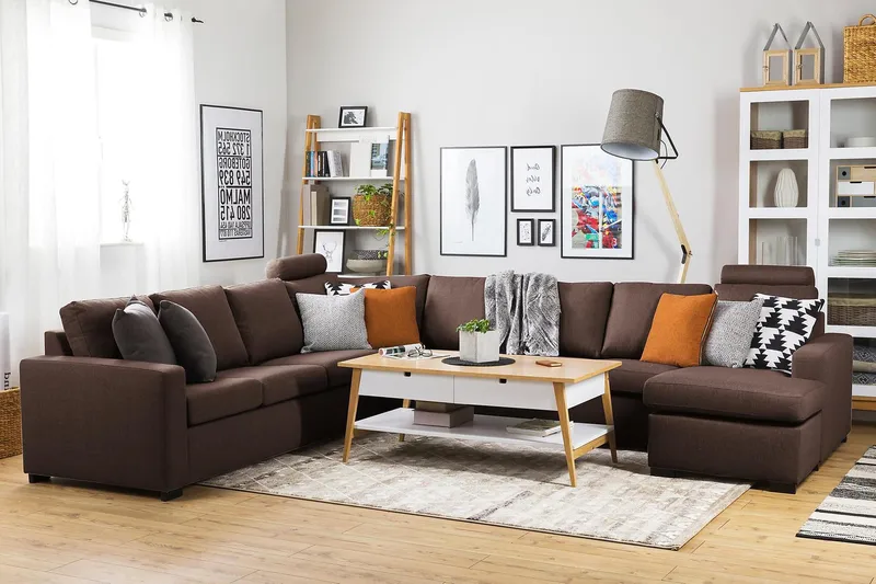 Crazy 7-sits Vändbar U-formad XX-Large Hörnsoffa med divan i Tyg - Brun - Möbler - Vardagsrum - Soffor - Hörnsoffor