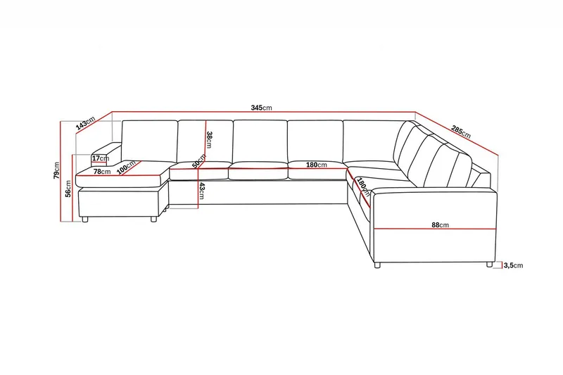 Crazy 7-sits Vändbar U-formad XX-Large Hörnsoffa med divan i Tyg - Mörkgrå / Antracit - Möbler - Vardagsrum - Soffor - Hörnsoffor