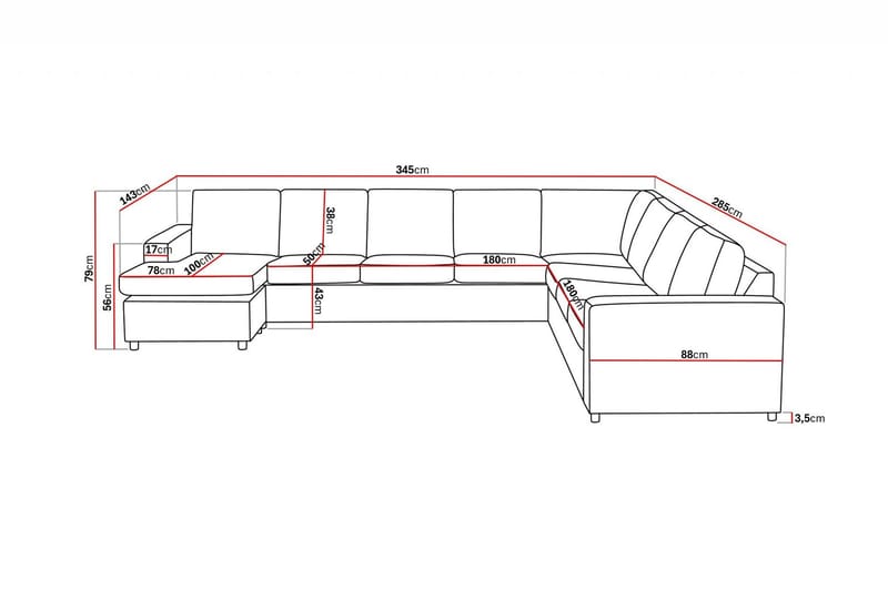 Crazy 7-sits Vändbar U-formad XX-Large Hörnsoffa med divan i Tyg - Mörkgrå / Antracit - Möbler - Vardagsrum - Soffor - Hörnsoffor