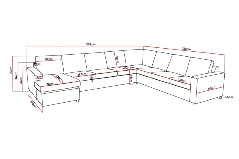 Crazy 7-sits Vändbar U-formad XX-Large Hörnsoffa med divan i Tyg - Mörkgrå / Antracit - Möbler - Vardagsrum - Soffor - Hörnsoffor