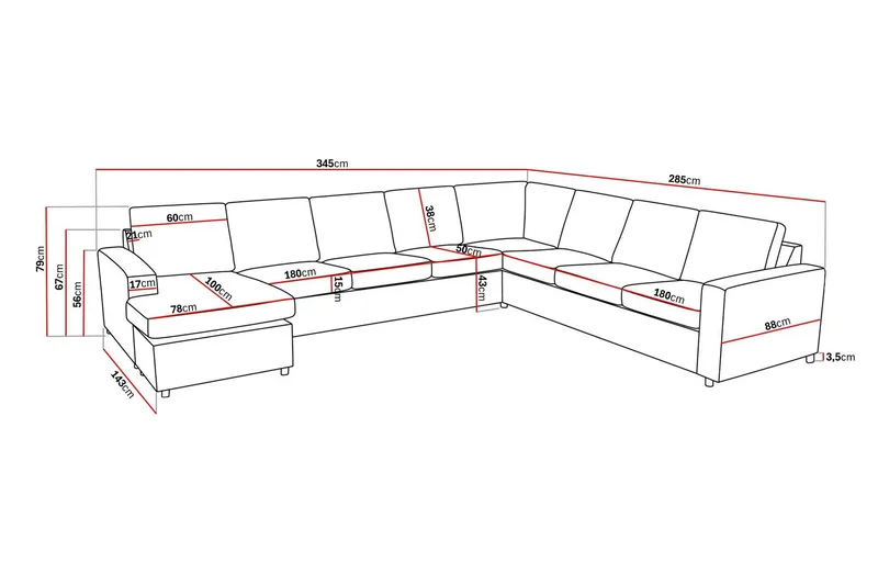 Crazy 7-sits Vändbar U-formad XX-Large Hörnsoffa med divan i Tyg - Mörkgrå / Antracit - Möbler - Vardagsrum - Soffor - Hörnsoffor