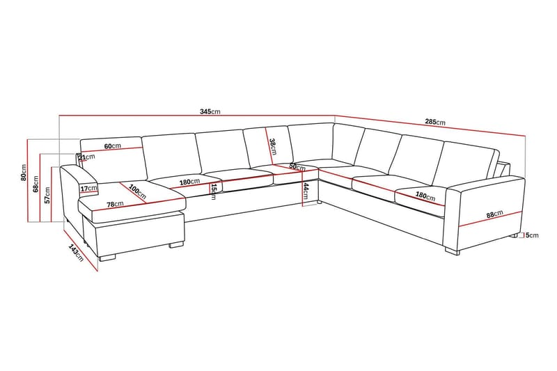Crazy 7-sits Vändbar U-formad XX-Large Hörnsoffa med divan i Tyg - Mörkgrå - Möbler - Vardagsrum - Soffor - Hörnsoffor