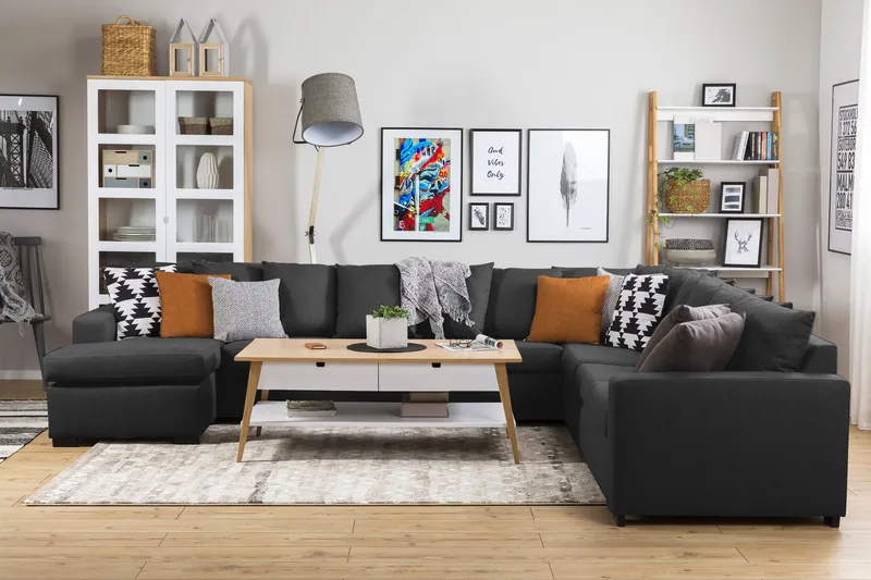 Crazy 7-sits Vänstervänd U-formad XX-Large Hörnsoffa med divan i Tyg - Antracit - Möbler - Vardagsrum - Soffor - Hörnsoffor