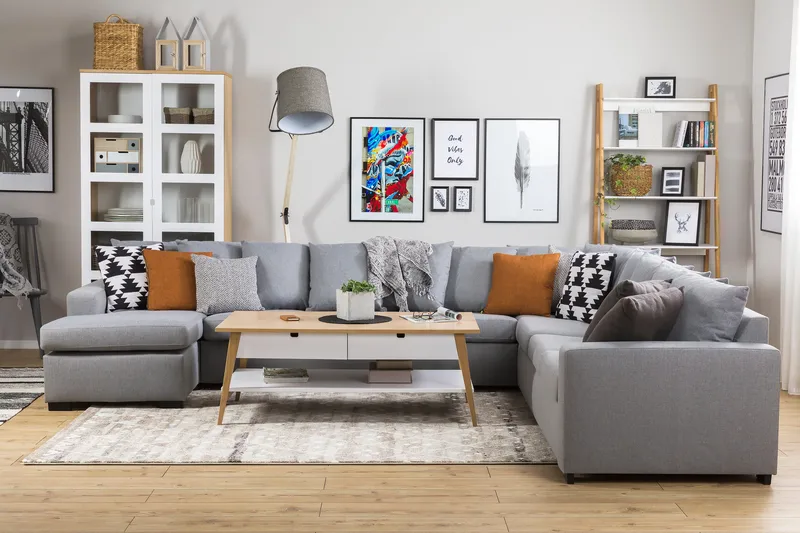 Crazy 7-sits Vänstervänd U-formad XX-Large Hörnsoffa med divan i Tyg - Grå - Möbler - Vardagsrum - Soffor - Hörnsoffor