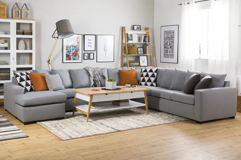 Crazy 7-sits Vänstervänd U-formad XX-Large Hörnsoffa med divan i Tyg - Grå - Möbler - Vardagsrum - Soffor - Hörnsoffor