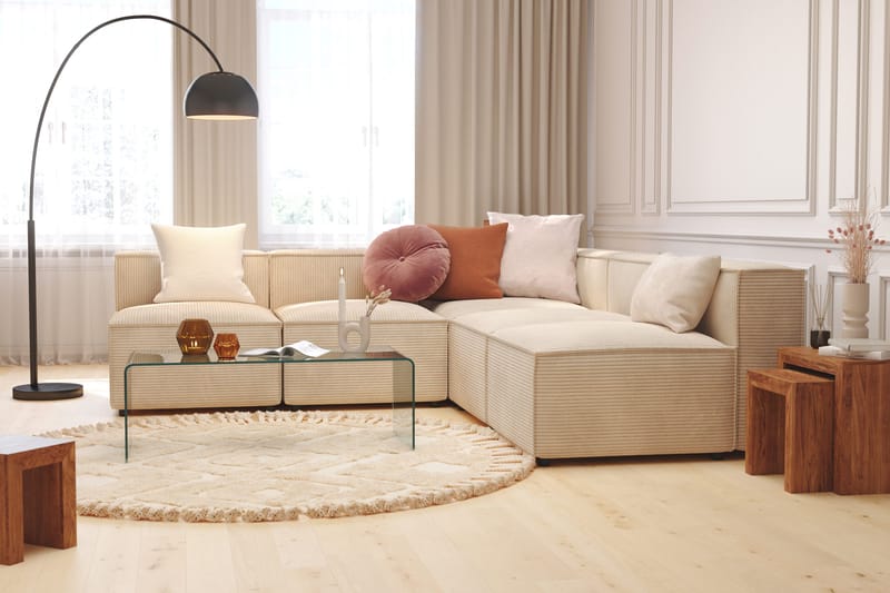 Cubo 5-sits L-formad Djup Modulhörnsoffa i Manchester - Beige - Möbler - Vardagsrum - Soffor - Hörnsoffor