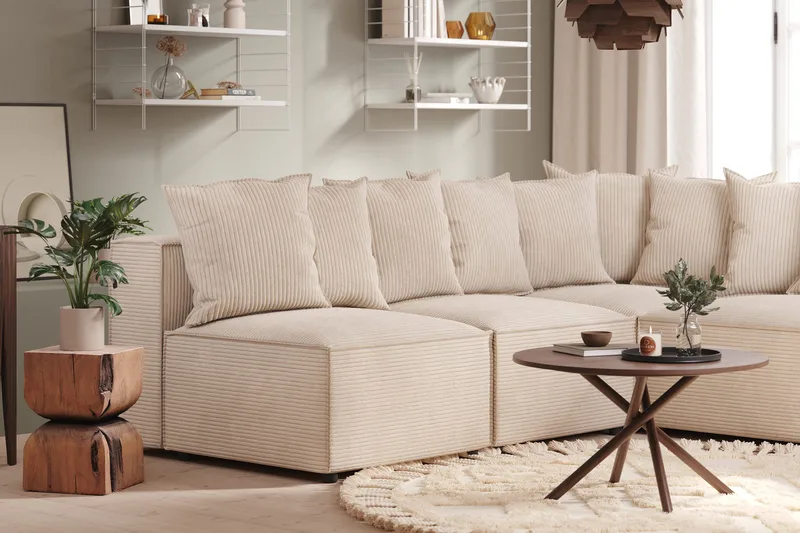 Cubo 5-sits L-formad Djup Modulhörnsoffa i Manchester - Beige - Möbler - Vardagsrum - Soffor - Hörnsoffor