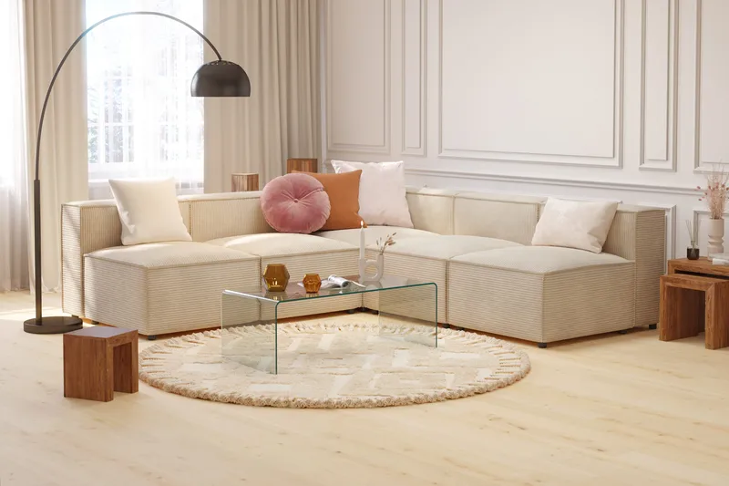 Cubo 5-sits L-formad Djup Modulhörnsoffa i Manchester - Beige - Möbler - Vardagsrum - Soffor - Hörnsoffor