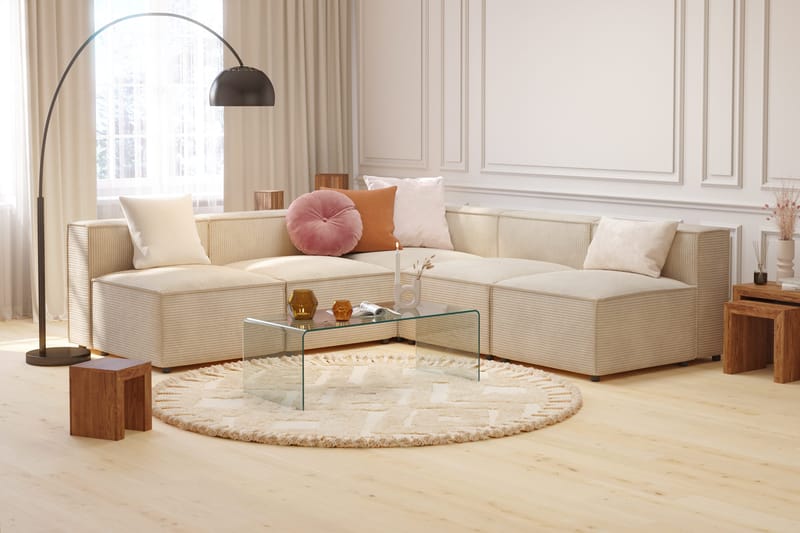 Cubo 5-sits L-formad Djup Modulhörnsoffa i Manchester - Beige - Möbler - Vardagsrum - Soffor - Hörnsoffor