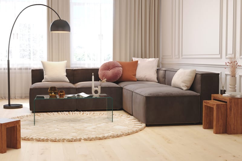 Cubo 5-sits L-formad Djup Modulhörnsoffa i Sammet - Mörkgrå - Möbler - Vardagsrum - Soffor - Hörnsoffor