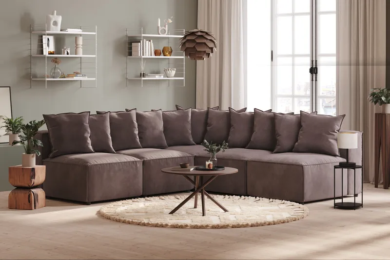 Cubo 5-sits L-formad Djup Modulhörnsoffa i Sammet - Mörkgrå - Möbler - Vardagsrum - Soffor - Hörnsoffor