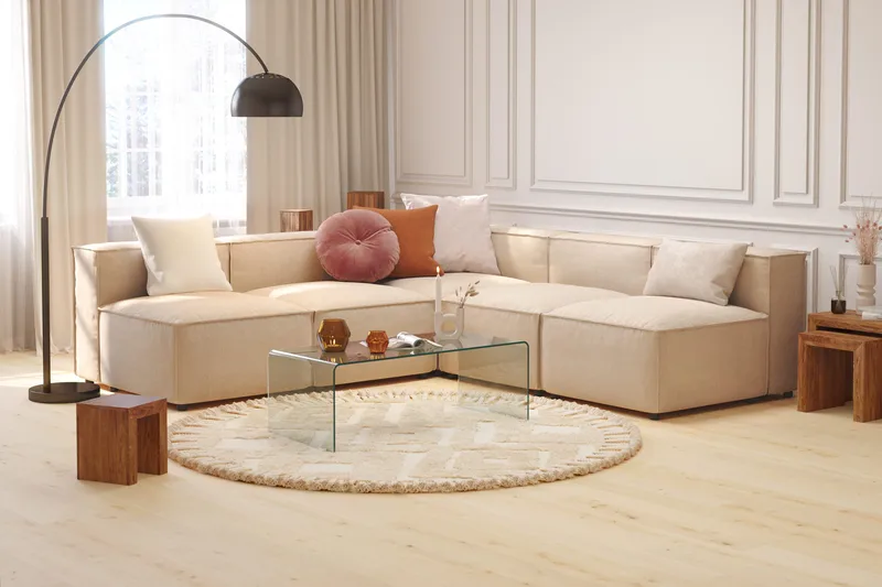 Cubo 5-sits L-formad Djup Modulhörnsoffa i Tyg - Beige - Möbler - Vardagsrum - Soffor - Hörnsoffor