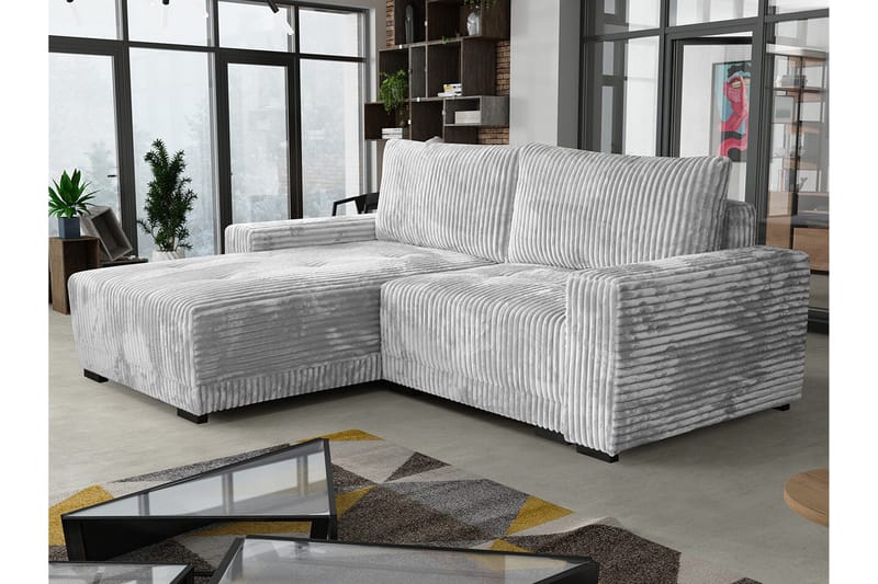 Denegal 3-sits Vänstervänd Bäddsoffa 130x190 cm med Förvaring i Sammet - Grå - Möbler - Vardagsrum - Bäddsoffor - Bäddsoffa divan