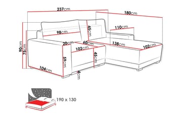 Denegal 3-sits Vänstervänd Bäddsoffa 130x190 cm med Förvaring i Sammet - Grå - Möbler - Vardagsrum - Bäddsoffor - Bäddsoffa divan