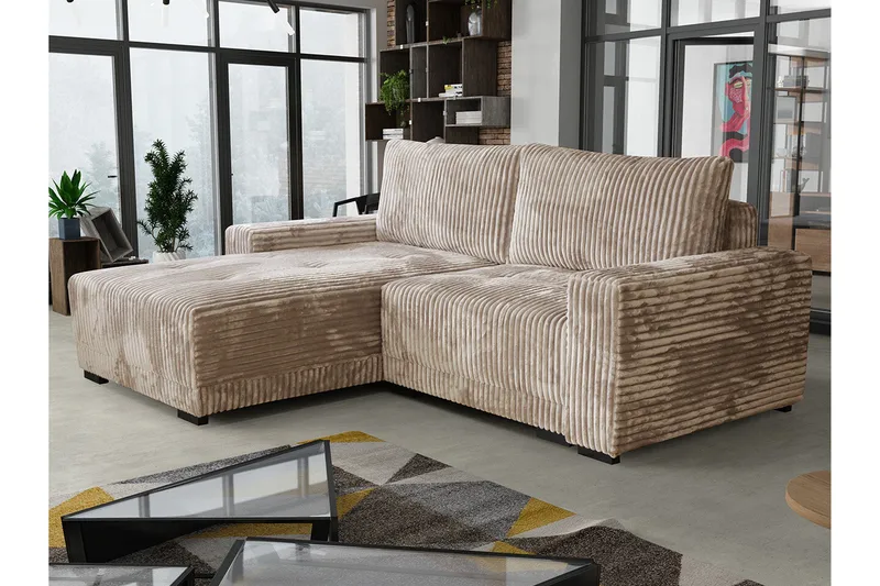Denegal 3-sits Vänstervänd Divansoffa 237 cm med Förvaring i Sammet - Beige - Möbler - Vardagsrum - Soffor - Divansoffa & schäslong