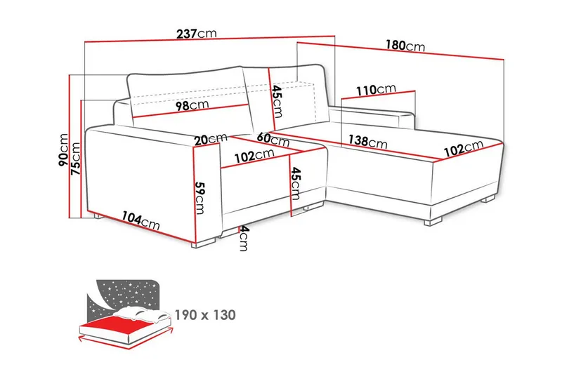 Denegal 3-sits Vänstervänd Divansoffa 237 cm med Förvaring i Sammet - Beige - Möbler - Vardagsrum - Soffor - Divansoffa & schäslong