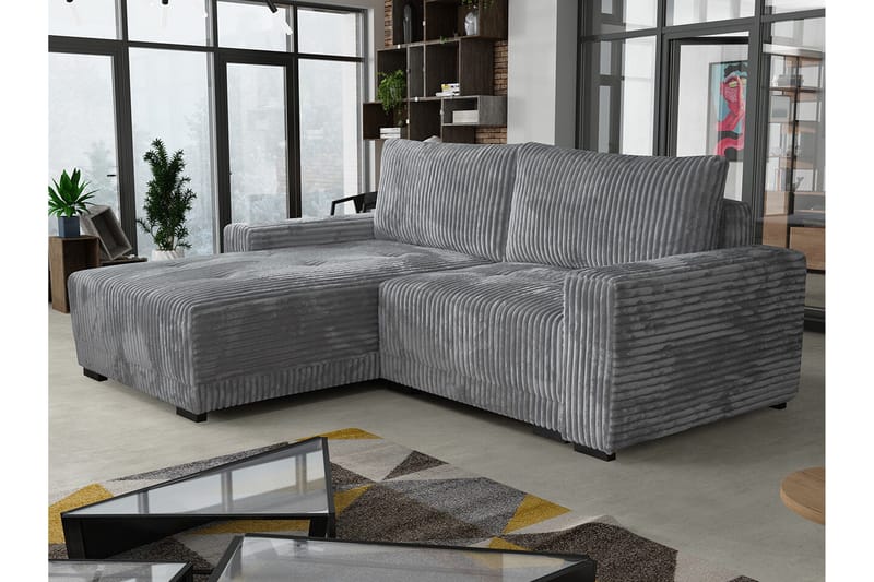 Denegal 3-sits Vänstervänd Divansoffa 237 cm med Förvaring i Sammet - Grå - Möbler - Vardagsrum - Soffor - Divansoffa & schäslong