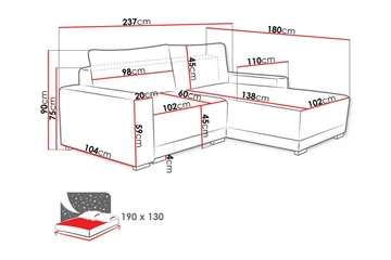 Denegal 3-sits Vänstervänd Divansoffa 237 cm med Förvaring i Sammet - Gräddvit - Möbler - Vardagsrum - Soffor - Divansoffa & schäslong