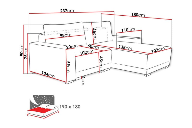 Denegal 3-sits Vänstervänd Divansoffa 237 cm med Förvaring i Sammet - Gräddvit - Möbler - Vardagsrum - Soffor - Divansoffa & schäslong
