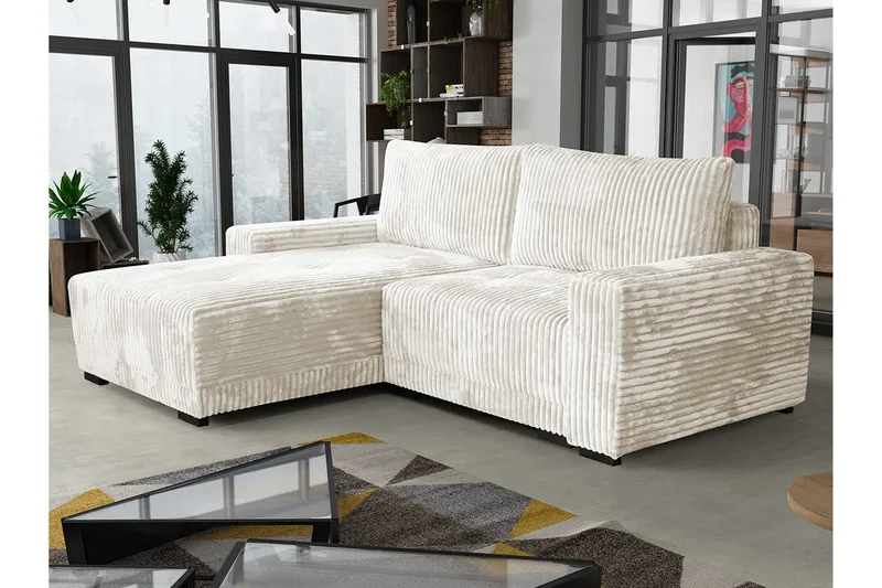 Denegal 3-sits Vänstervänd Divansoffa 237 cm med Förvaring i Sammet - Gräddvit - Möbler - Vardagsrum - Soffor - Divansoffa & schäslong