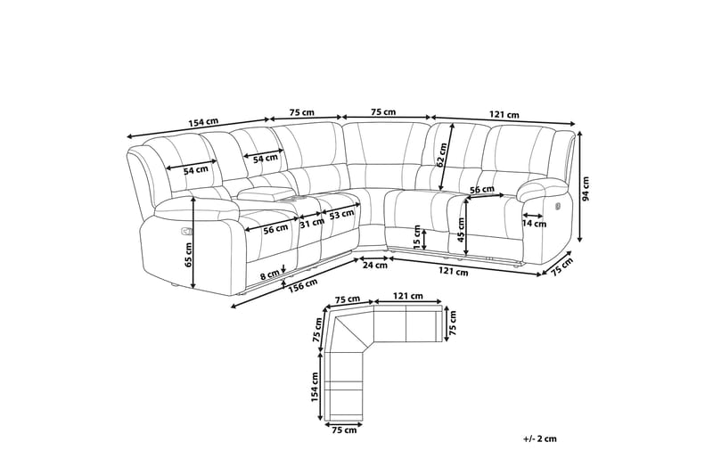 Hörnsoffa 5-sits justerbar grå ROKKE - Grå - Möbler - Vardagsrum - Soffor - Reclinersoffor & Biosoffor
