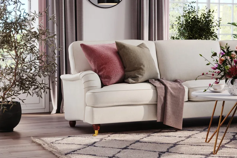 Howard Lyx 6-sits Högervänd L-formad Hörnsoffa i Sammet - Krämvit - Möbler - Vardagsrum - Soffor - Hörnsoffor