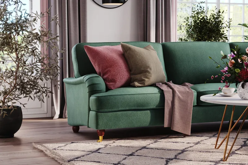 Howard Lyx 6-sits Högervänd L-formad Hörnsoffa i Sammet - Mörkgrön - Möbler - Vardagsrum - Soffor - Hörnsoffor