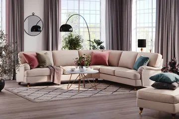 Howard Lyx 6-sits Högervänd L-formad Hörnsoffa i Tyg - Beige - Möbler - Vardagsrum - Soffor - Hörnsoffor