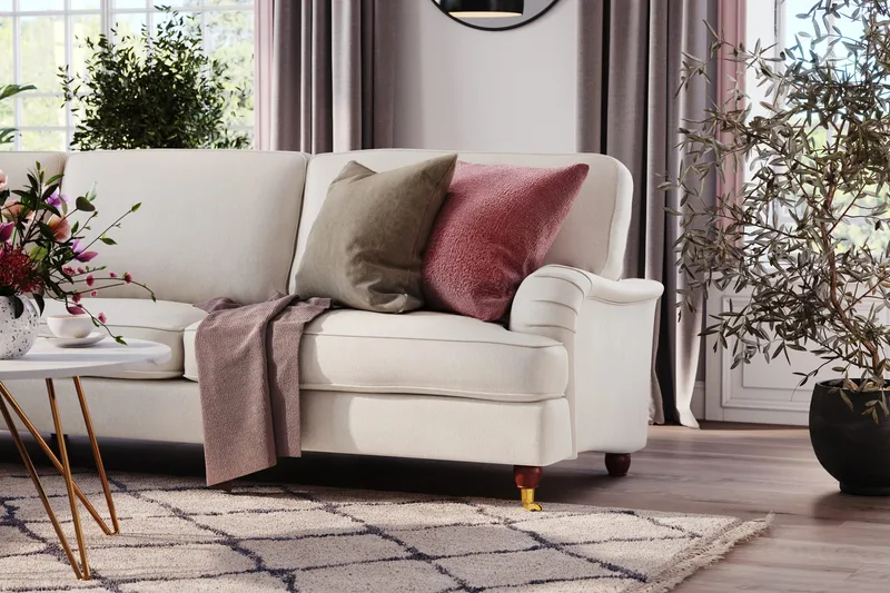 Howard Lyx 6-sits Vänstervänd L-formad Hörnsoffa i Sammet - Krämvit - Möbler - Vardagsrum - Soffor - Hörnsoffor