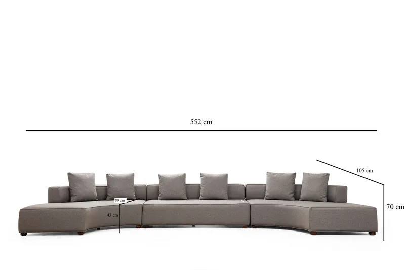 Lasalle Svängd Soffa 6-sits - Grå - Möbler - Vardagsrum - Soffor