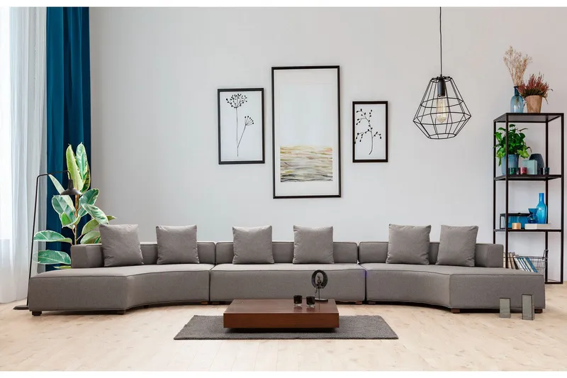 Lasalle Svängd Soffa 6-sits, Grå