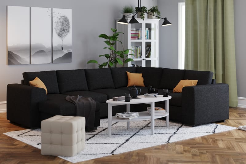 Link 5-sits Vändbar U-formad Hörnsoffa med divan i Tyg - Svart - Möbler - Vardagsrum - Soffor - Hörnsoffor