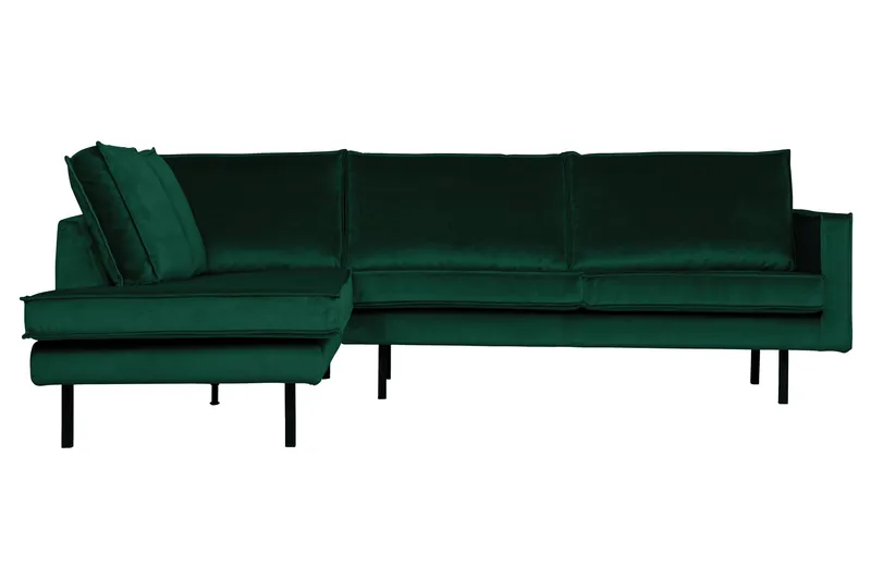 Lissbon 3-sits Vänster L-formad Hörnsoffa med Divan i Sammet, Grön