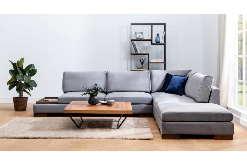 MARYLOUISE Soffa med Schäslong m Pall Höger Mörkgrå/Natur - Möbler - Vardagsrum - Soffor - Hörnsoffor