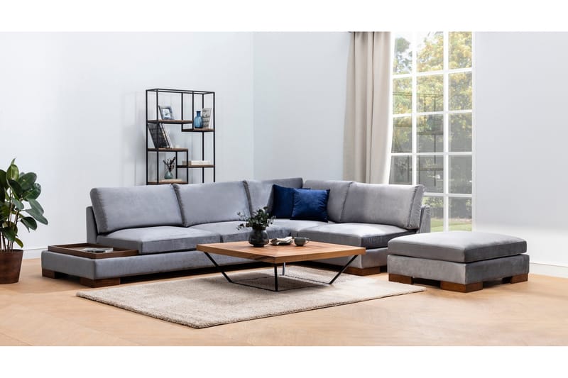 MARYLOUISE Soffa med Schäslong m Pall Höger Mörkgrå/Natur - Möbler - Vardagsrum - Soffor - Hörnsoffor