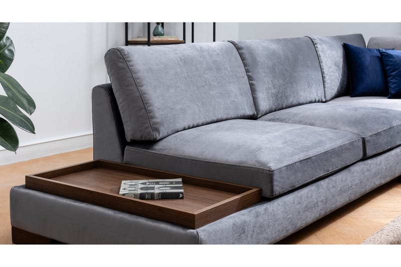 MARYLOUISE Soffa med Schäslong m Pall Höger Mörkgrå/Natur - Möbler - Vardagsrum - Soffor - Hörnsoffor