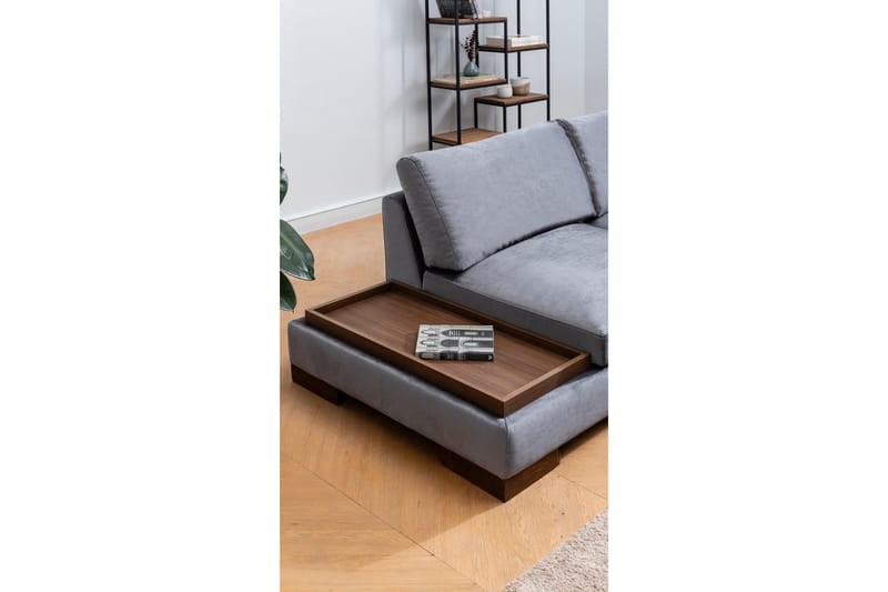 MARYLOUISE Soffa med Schäslong m Pall Höger Mörkgrå/Natur - Möbler - Vardagsrum - Soffor - Hörnsoffor