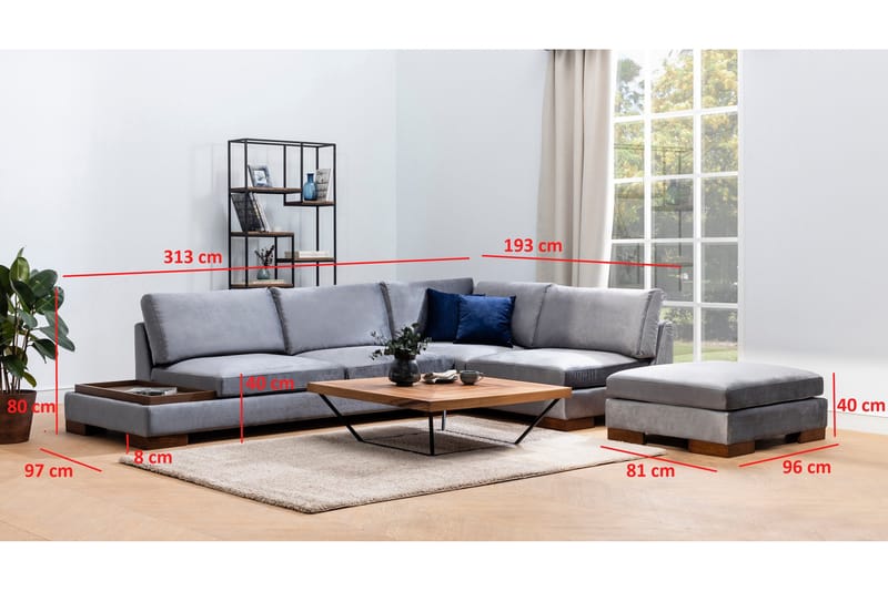 MARYLOUISE Soffa med Schäslong m Pall Höger Mörkgrå/Natur - Möbler - Vardagsrum - Soffor - Hörnsoffor