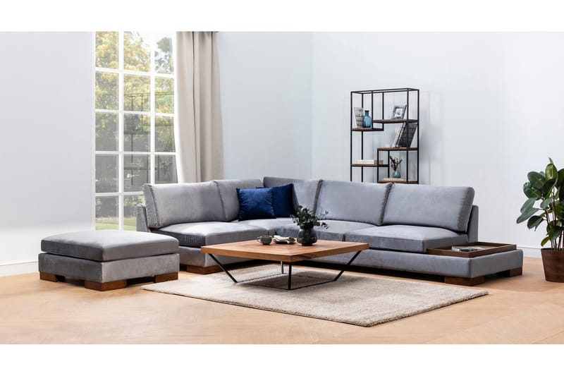 MARYLOUISE Soffa med Schäslong m Pall Vänster Mörkgrå/Natur - Möbler - Vardagsrum - Soffor - Hörnsoffor