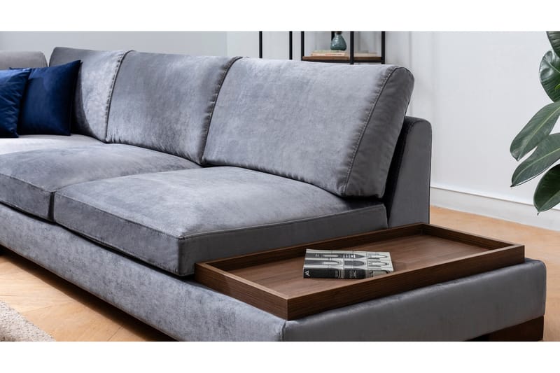 MARYLOUISE Soffa med Schäslong m Pall Vänster Mörkgrå/Natur - Möbler - Vardagsrum - Soffor - Hörnsoffor