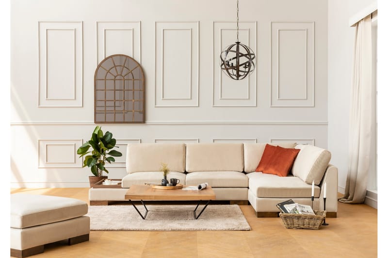 MARYLOUISE Soffa med Schäslong m Pall Höger Beige/Natur - Möbler - Vardagsrum - Soffor - Hörnsoffor