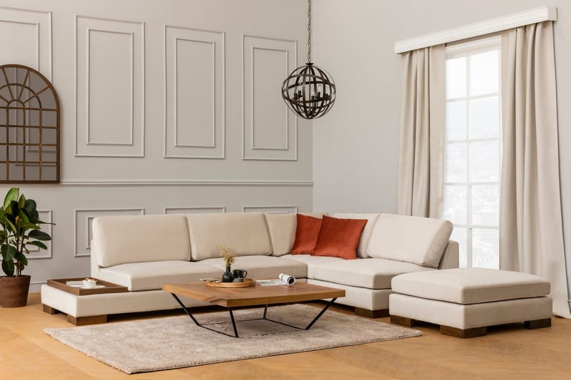 MARYLOUISE Soffa med Schäslong m Pall Höger Beige/Natur - Möbler - Vardagsrum - Soffor - Hörnsoffor