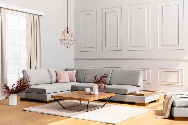 MARYLOUISE Soffa med Schäslong m Pall Vänster Ljusgrå/Natur - Möbler - Vardagsrum - Soffor - Hörnsoffor