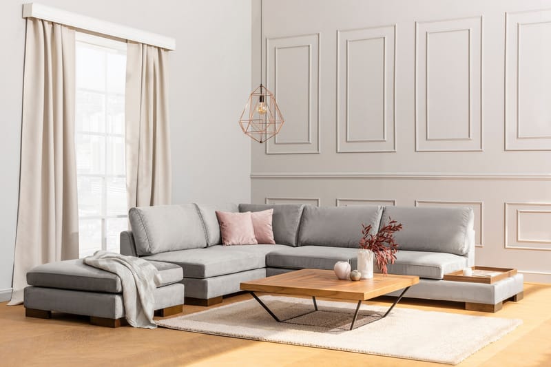 MARYLOUISE Soffa med Schäslong m Pall Vänster Ljusgrå/Natur - Möbler - Vardagsrum - Soffor - Hörnsoffor