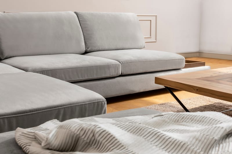 MARYLOUISE Soffa med Schäslong m Pall Vänster Ljusgrå/Natur - Möbler - Vardagsrum - Soffor - Hörnsoffor