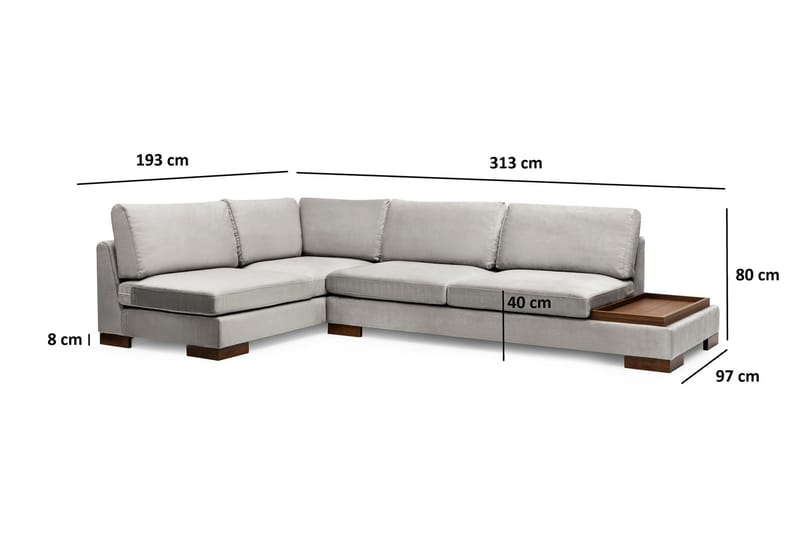 MARYLOUISE Soffa med Schäslong m Pall Vänster Ljusgrå/Natur - Möbler - Vardagsrum - Soffor - Hörnsoffor